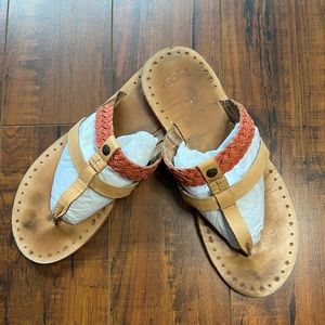 Ugg Shoes | Ugg Audra Leather Tan/Red Braided Sandal